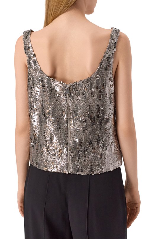 Топ с отделкой пайетками Elie Saab T0207NP25/PA009 Серебряный  T0207NP25/PA009 Фото 4
