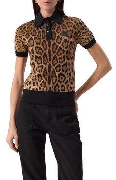Женское хлопковое поло DOLCE & GABBANA леопардового цвета, арт. F8V33T/HS7KA | Фото 3 (Длина (для топов): Стандартные; Рукава: Короткие; Стили: Гламурный; Материал внешний: Хлопок; Автоматизация состава: Проставлено; Размерность: Идёт в размер; Автоматизация ТО: Проставлено)