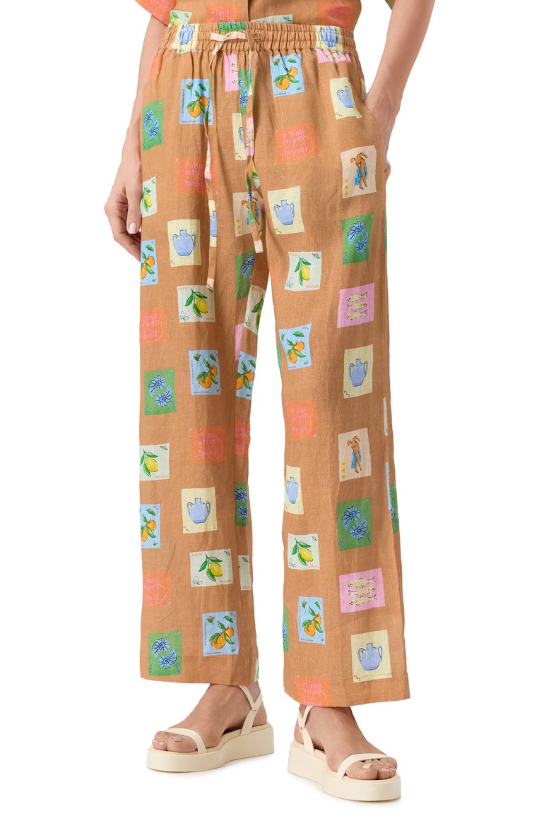 Женский льняные брюки PALM NOOSA светло-коричневого цвета, арт. HALLIE PANTS | Фото 3 (Драгоценные камни: Проставлено; Материал сплава: Проставлено; Длина (брюки, джинсы): Стандартные; Материал внешний: Лен; Стили: Кэжуэл; Кросс-КТ: Пляж)