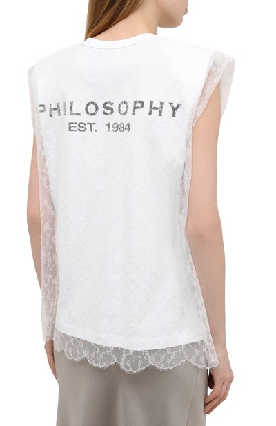 Хлопковый топ PHILOSOPHY DI LORENZO SERAFINI белого цвета по цене 29250 руб., арт. A0707/746, фото 4 Хлопковый топ PHILOSOPHY DI LORENZO SERAFINI, арт. A0707/746, фото 4
