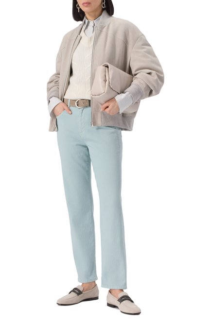 Женские джинсы KITON бирюзового цвета, арт. DJ54101K0928F01 | Фото 2 (Драгоценные камни: Проставлено; Материал внешний: Хлопок; Материал сплава: Проставлено; Длина (брюки, джинсы): Стандартные)