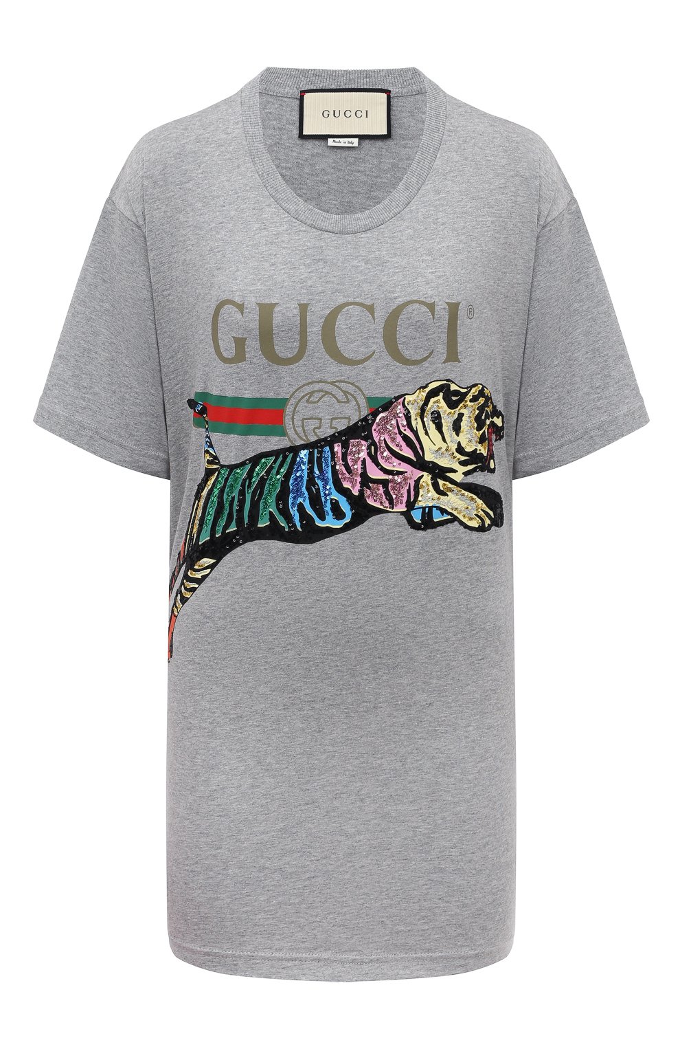 Хлопковая футболка GUCCI серого цвета по цене 99360 руб., арт. 539081 XJASJ, фото 1 Хлопковая футболка GUCCI, арт. 539081 XJASJ, фото 1