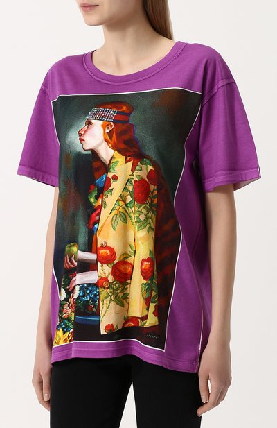 Хлопковая футболка свободного кроя с принтом GUCCI, арт. 492347/X3L90, фото 3