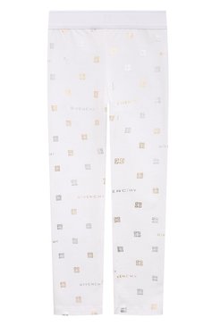 Детские хлопковые легинсы GIVENCHY белого цвета, арт. H30038/4A-5A | Фото 1 (Материал внешний: Хлопок; Нос: Не проставлено; Девочки Кросс-КТ: Леггинсы-одежда; Ростовка одежда: 4 года | 104 см)