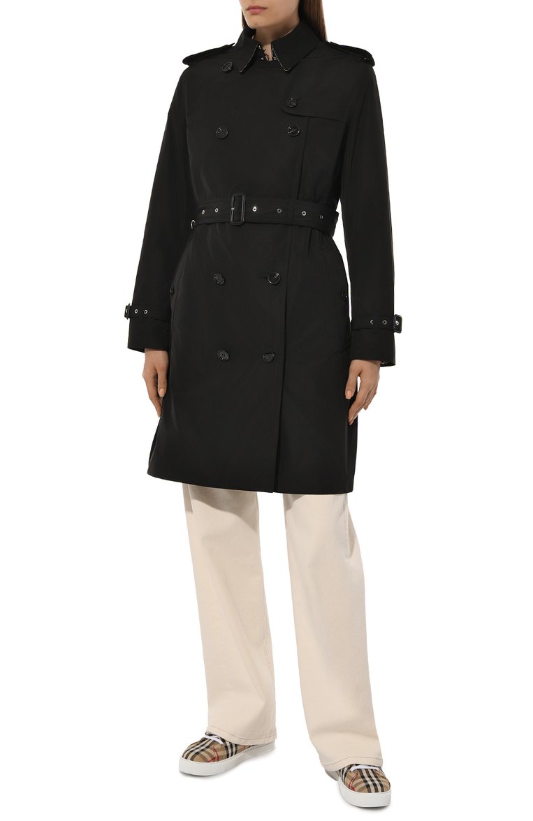 Женский тренч BURBERRY черного цвета, арт. 8069666 | Фото 3 (Рукава: Длинные; Материал подклада: Синтетический материал; Материал внешний: Синтетический материал; Длина (верхняя одежда): До колена; Стили: Классический; Кросс-КТ: Куртка)