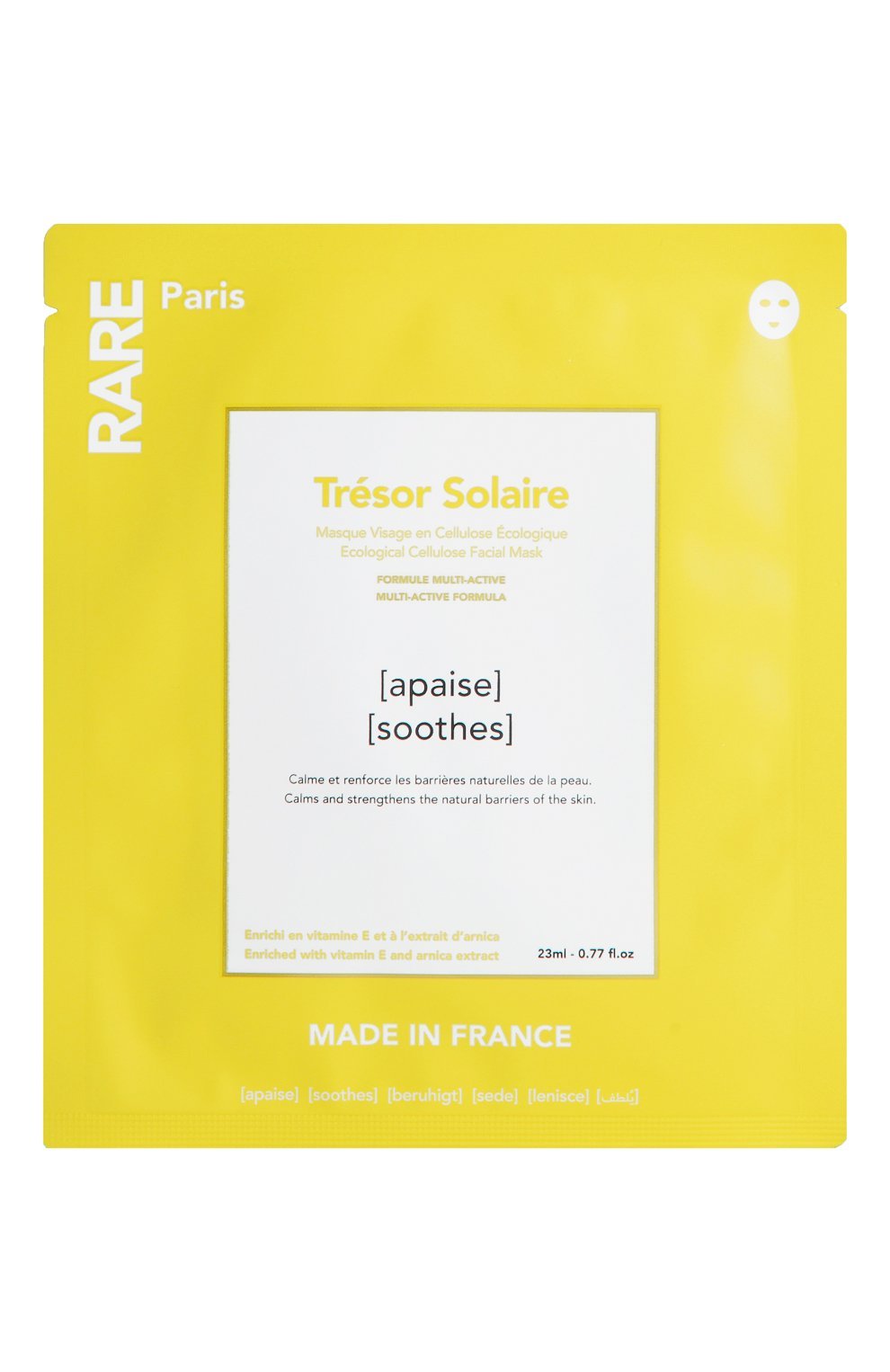 Успокаивающая и укрепляющая тканевая маска для лица trésor solaire (23ml) RARE PARIS бесцветного цвета по цене 1150 руб., арт. 3701213800124, фото 1 Успокаивающая и укрепляющая тканевая маска для лица trésor solaire (23ml) RARE PARIS, арт. 3701213800124, фото 1