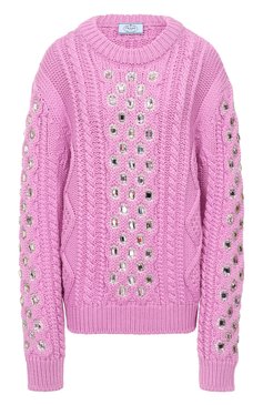 Шерстяной свитер с отделкой стразами PRADA, арт. P24S0O-1U7D-F0014-192, фото 1