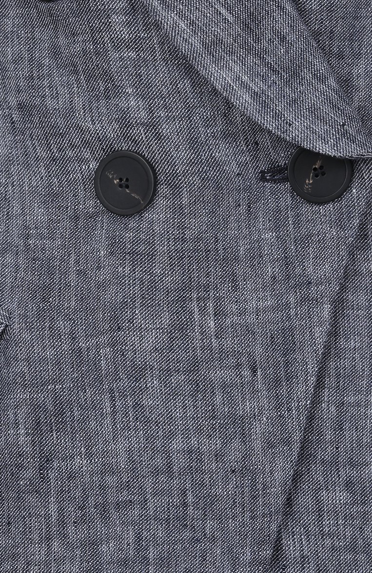 Женский льняной жакет EMPORIO ARMANI синего цвета, арт. EW001558/TE10381 | Фото 6 (Длина (для топов): Стандартные; Рукава: Длинные; Материал внешний: Лен; Женское Кросс-КТ: Жакет-одежда; Кросс-КТ: костюм; 1-2-бортные: Двубортные; Стили: Классический)