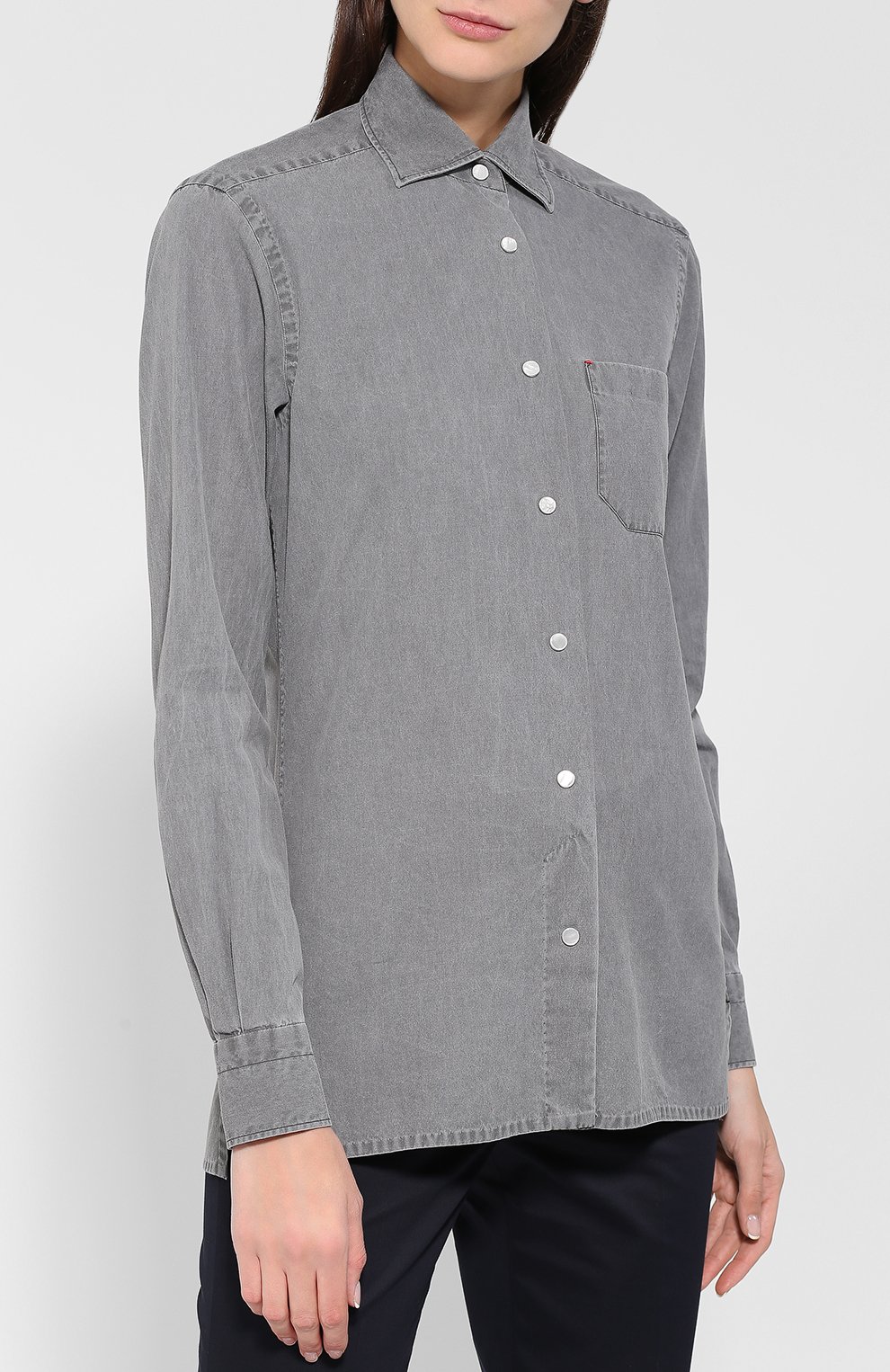 Джинсовая блуза с накладным карманом KITON, арт. D46420H06434, фото 3