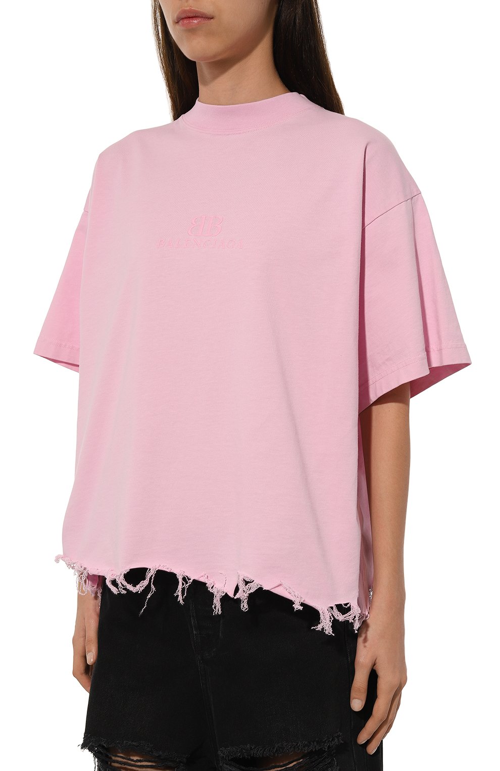 Хлопковая футболка BALENCIAGA розового цвета по цене 79150 руб., арт. 783399/TQVS8, фото 3 Хлопковая футболка BALENCIAGA, арт. 783399/TQVS8, фото 3