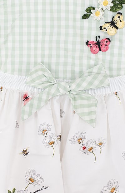 Хлопковое платье с аппликациями и бантом MONNALISA белого цвета по цене 17800 руб., арт. 311910AD, фото 3 Хлопковое платье с аппликациями и бантом MONNALISA, арт. 311910AD, фото 3