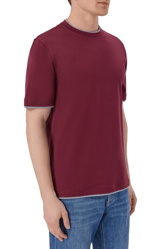 Хлопковая футболка Brunello Cucinelli M0B137427 Бордовый  M0B137427 Фото 3