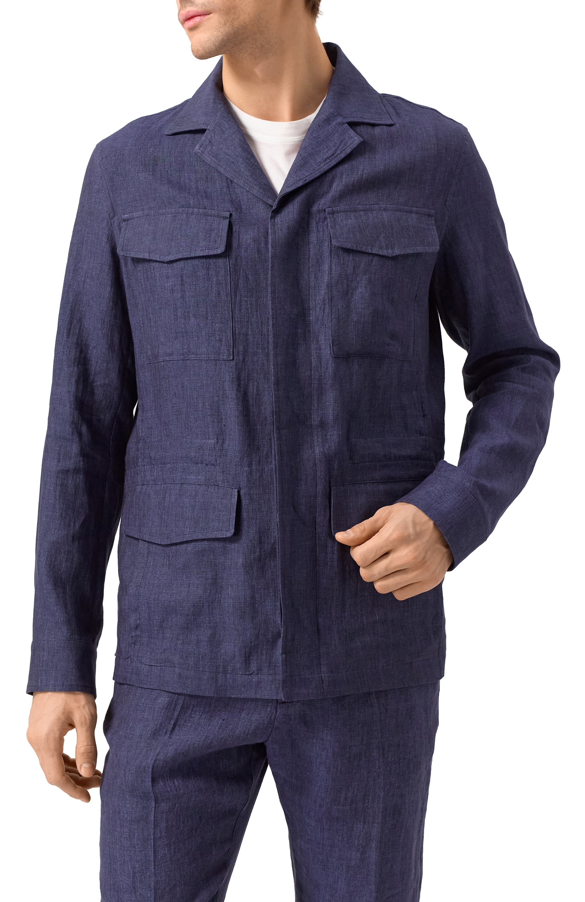 Льняная куртка-рубашка PAUL&SHARK темно-синего цвета по цене 99450 руб., арт. 25412712, фото 3 Льняная куртка-рубашка PAUL&SHARK, арт. 25412712, фото 3