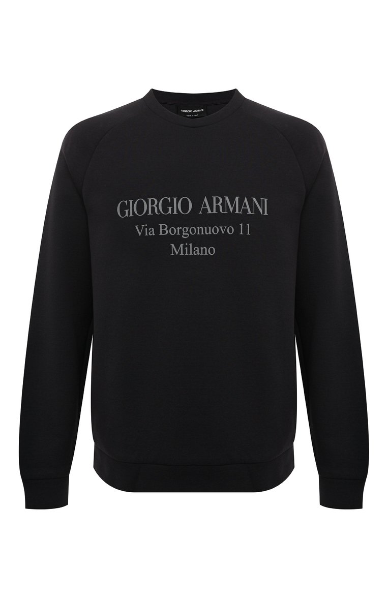 Мужской хлопковый свитшот GIORGIO ARMANI темно-синего цвета, арт. 3GSM81/SJSXZ | Фото 1 (Стили: Кэжуэл; Принт: С принтом; Длина (для топов): Стандартные; Мужское Кросс-КТ: свитшот-одежда; Рукава: Длинные; Материал внешний: Хлопок; Драгоценные камни: Проставлено; Материал сплава: Проставлено)