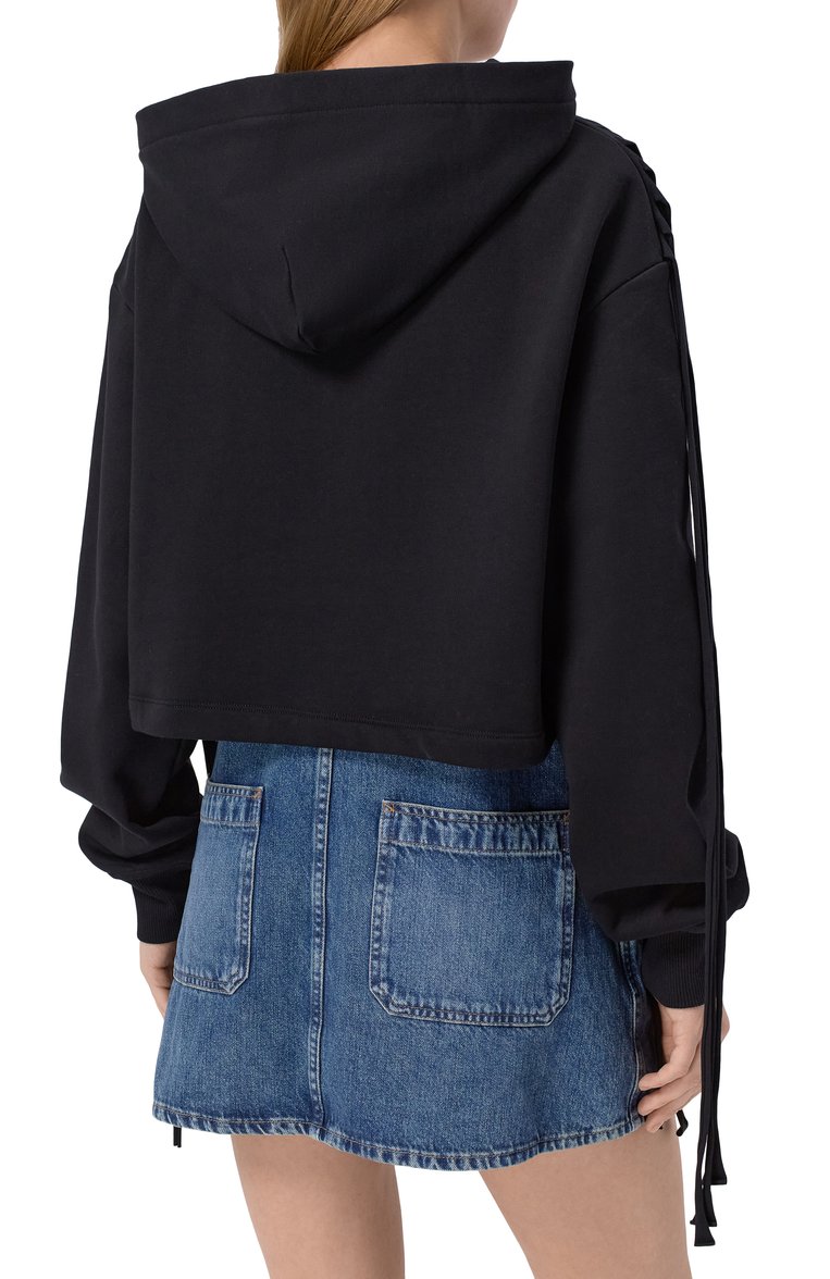 Женский хлопковое худи VERSACE JEANS COUTURE черного цвета, арт. 78HAIE01/CF00E | Фото 4 (Материал внешний: Хлопок; Рукава: Длинные; Автоматизация состава: Проставлено; Длина (для топов): Укороченные; Автоматизация ТО: Проставлено; Женское Кросс-КТ: Худи-одежда; Стили: Гранж)