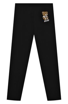 Детские хлопковые легинсы MOSCHINO черного цвета, арт. H3P047/LBA10/12 | Фото 1 (Материал внешний: Хлопок; Тематический товар: Teddy Bear; Материал сплава: Проставлено; Региональные ограничения белый список (Axapta Mercury): Не проставлено; Нос: Не проставлено)