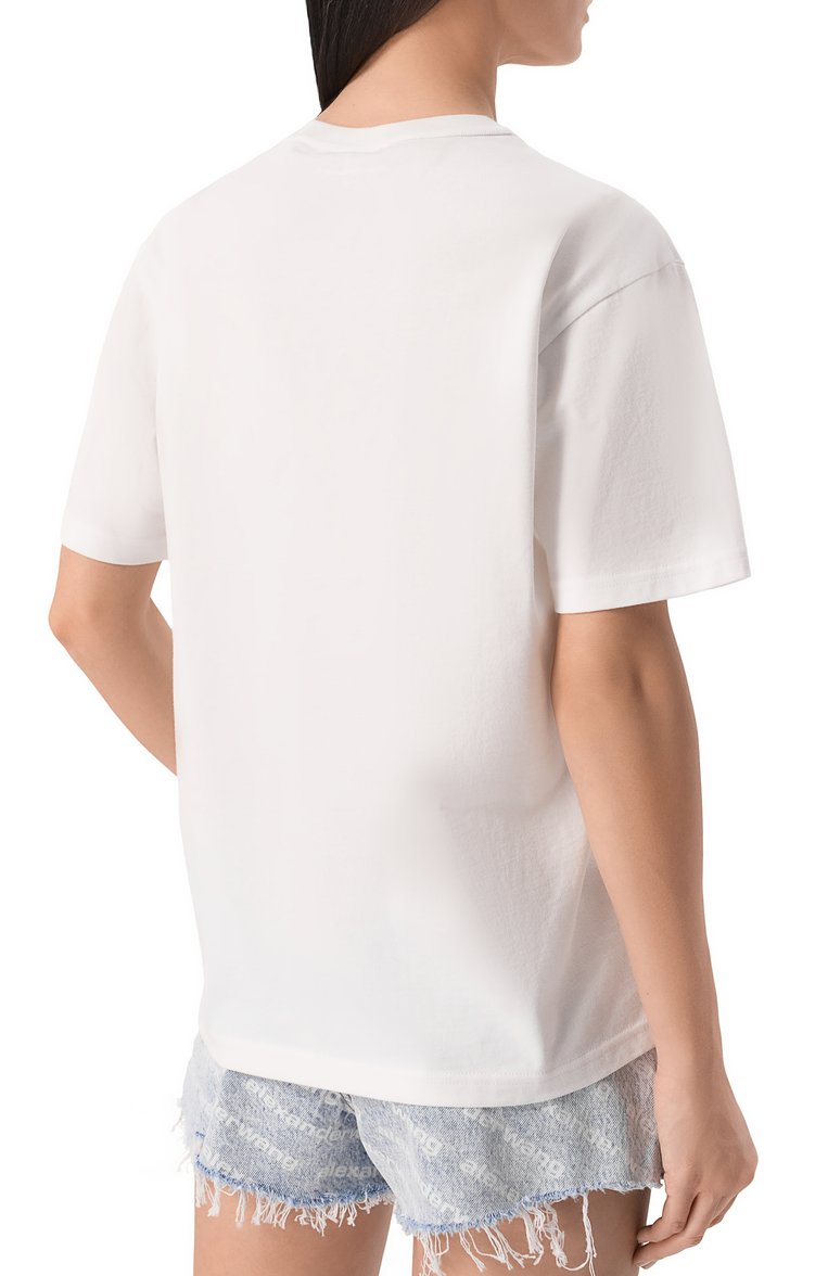 Женская хлопковая футболка ALEXANDERWANG.T белого цвета, арт. 4CC3241520 | Фото 4 (Рукава: Короткие; Драгоценные камни: Проставлено; Материа�л сплава: Проставлено; Материал внешний: Хлопок; Длина (для топов): Стандартные; Принт: Без принта; Стили: Кэжуэл)