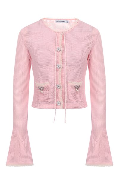 Хлопковый кардиган SELF-PORTRAIT розового цвета по цене 65350 руб., арт. SS25164CP, фото 1 Хлопковый кардиган SELF-PORTRAIT, арт. SS25164CP, фото 1