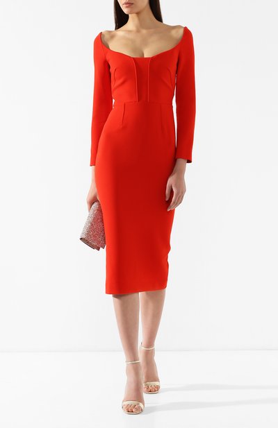 Приталенное платье-миди ROLAND MOURET красного цвета по цене 130500 руб., арт. PS19/S0510/F2196, фото 2 Приталенное платье-миди ROLAND MOURET, арт. PS19/S0510/F2196, фото 2