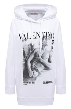 Женский хлопковое худи VALENTINO белого цвета, арт. XB0MF17Y78T | Фото 1 (Рукава: Длинные; Длина (для топов): Удлиненные; Материал сплава: Проставлено; Материал внешний: Хлопок; Стили: Спорт-шик; Женское Кросс-КТ: Худи-одежда; Драгоценные камни: Проставлено)