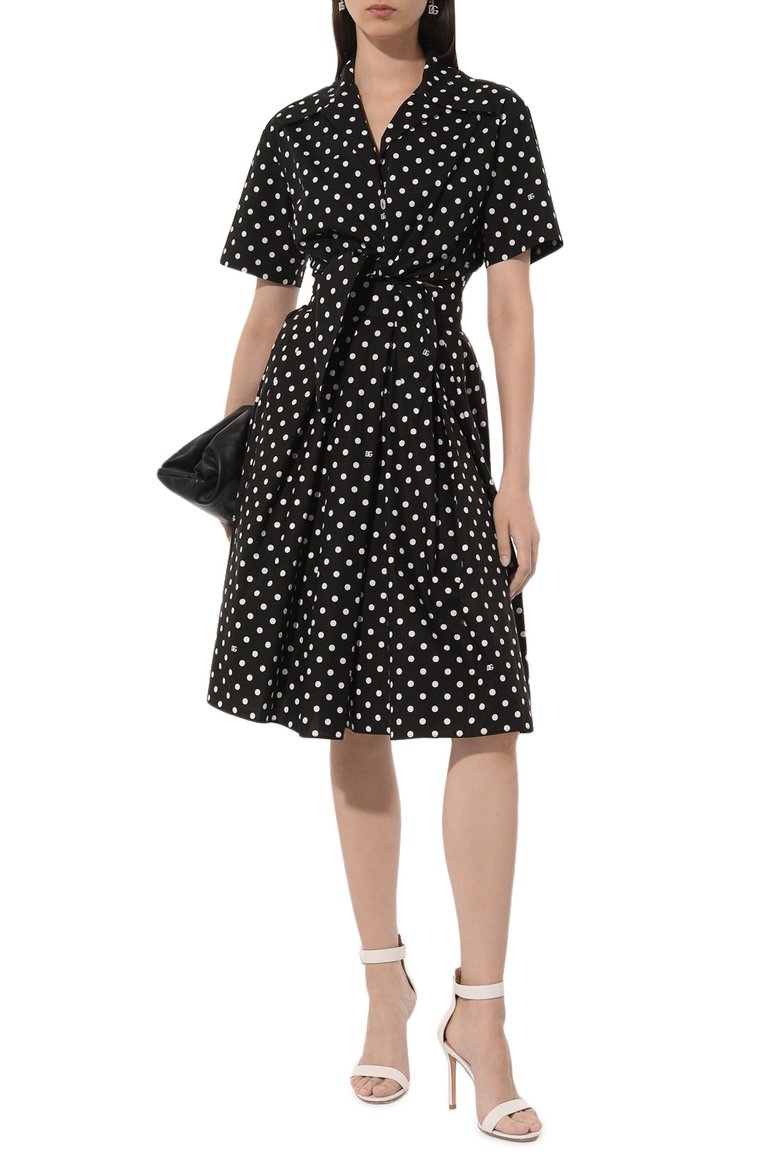 Женская хлопковая рубашка DOLCE & GABBANA черно-белого цвета, арт. F5Q06T/FSFNR | Фото 2 (Материал внешний: Хлопок; Рукава: Короткие; Длина (для топов): Укороченные; Стили: Кэжуэл; Женское Кросс-КТ: Рубашка-одежда; Принт: С принтом; Автоматизация состава: Проставлено; Автоматизация ТО: Проставлено)