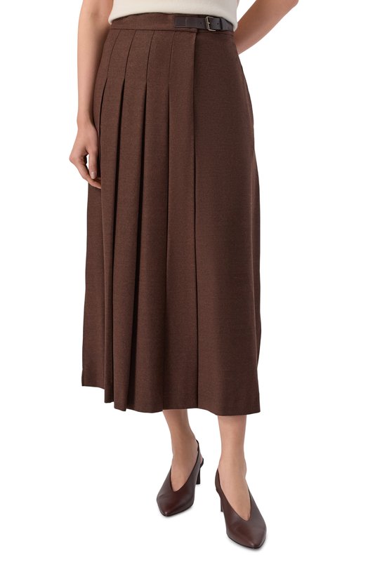 Шерстяная юбка-плиссе Weekend Max Mara FAST0S0 Коричневый  FAST0S0 Фото 3