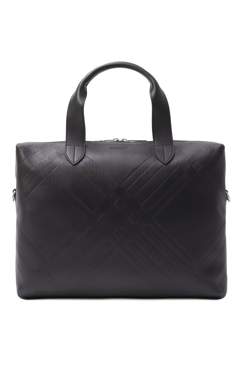 Мужская портфель BURBERRY черного цвета, арт. 8101921 | Фото 1 (Ремень/цепочка: На ремешке; Размер: large; Материал: Натуральная кожа; Сумки-технические: Портфели)