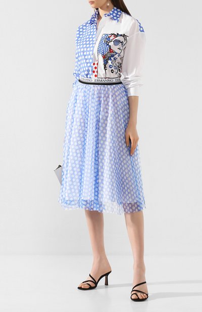 Хлопковая рубашка ERMANNO ERMANNO SCERVINO голубого цвета по цене 41050 руб., арт. 46T CM24 P0I, фото 2 Хлопковая рубашка ERMANNO ERMANNO SCERVINO, арт. 46T CM24 P0I, фото 2