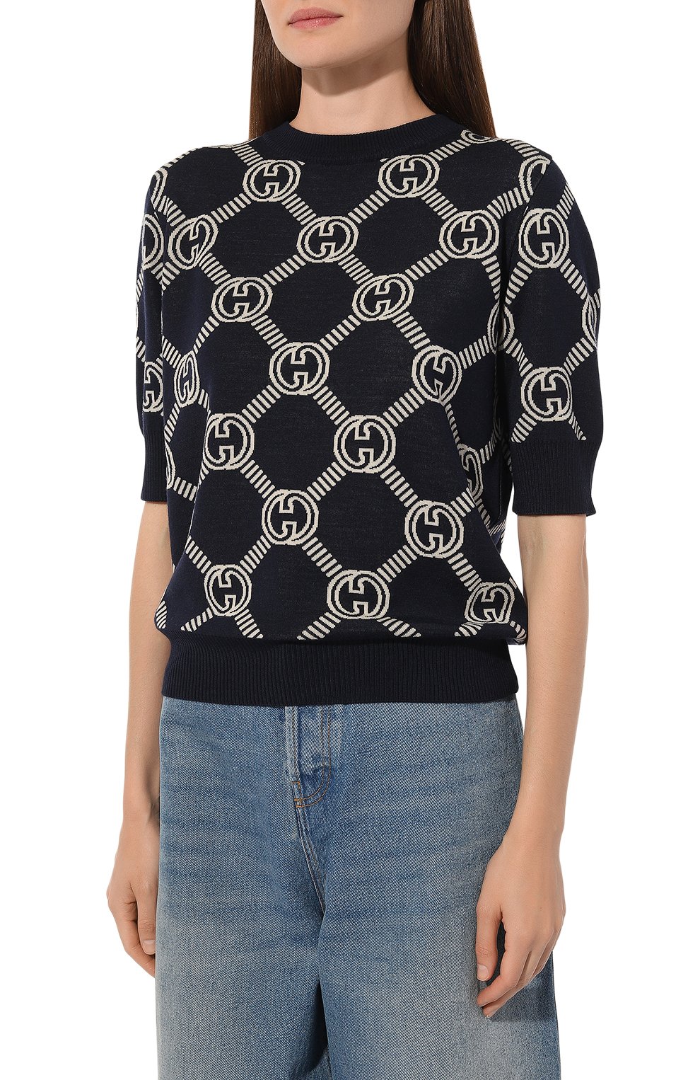 Шерстяной пуловер GUCCI синего цвета по цене 199500 руб., арт. 692702/XKCB2, фото 3 Шерстяной пуловер GUCCI, арт. 692702/XKCB2, фото 3