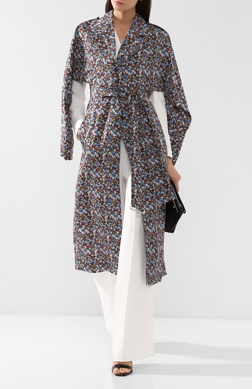 Пальто с поясом VICTORIA BECKHAM разноцветного цвета по цене 124000 руб., арт. CT TRN 8802C MSS19 MINI FL0RAL TAFFETA, фото 2 Пальто с поясом VICTORIA BECKHAM, арт. CT TRN 8802C MSS19 MINI FL0RAL TAFFETA, фото 2