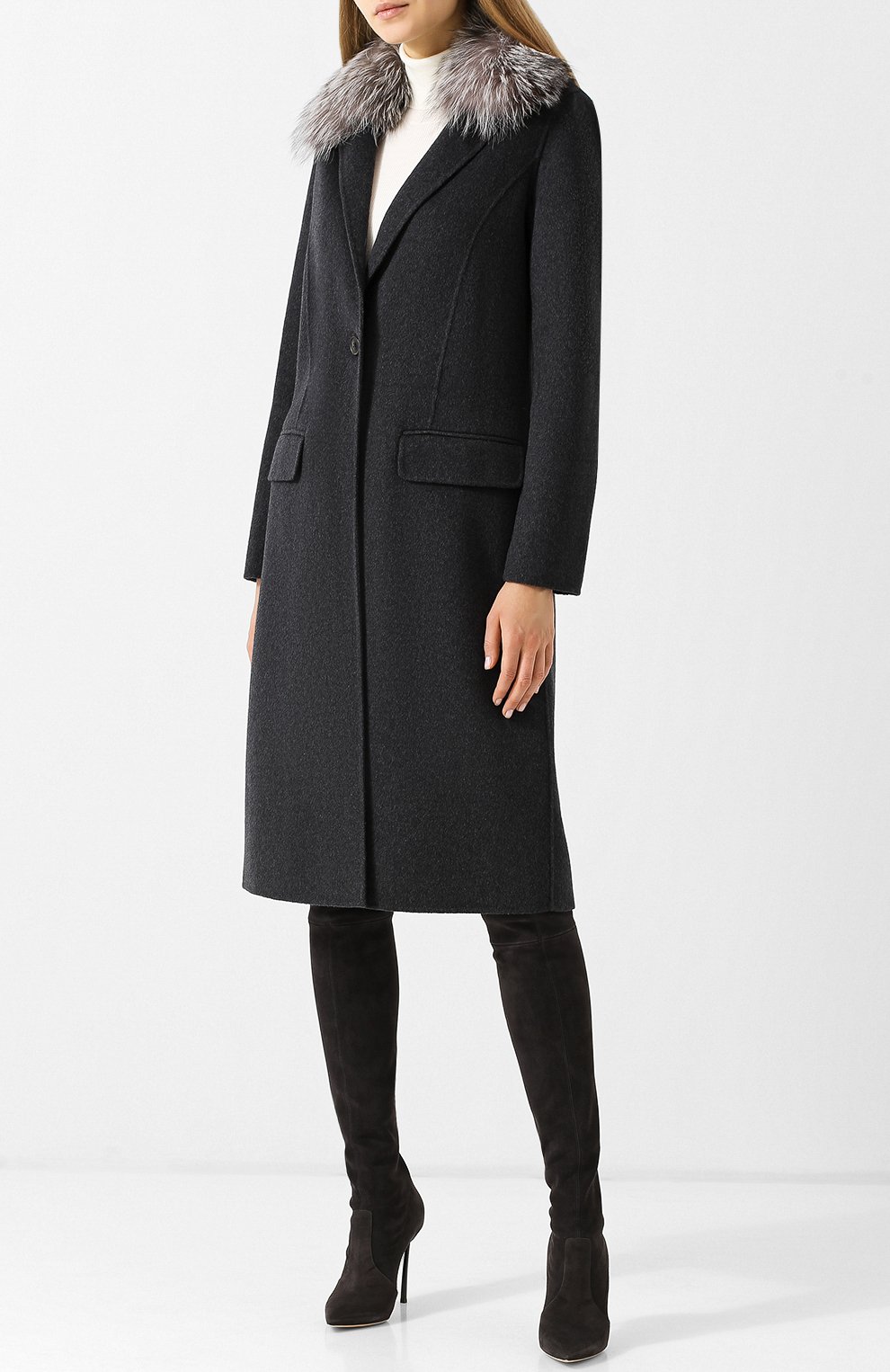 Однотонное пальто прямого кроя с мехом MICHAEL MICHAEL KORS, арт. MF72HRK787, фото 3