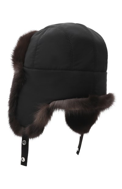 Кашемировая шапка-ушанка с мехом соболя MVST, арт. MH-09 BLACK FABRIC + SABLE, фото 2
