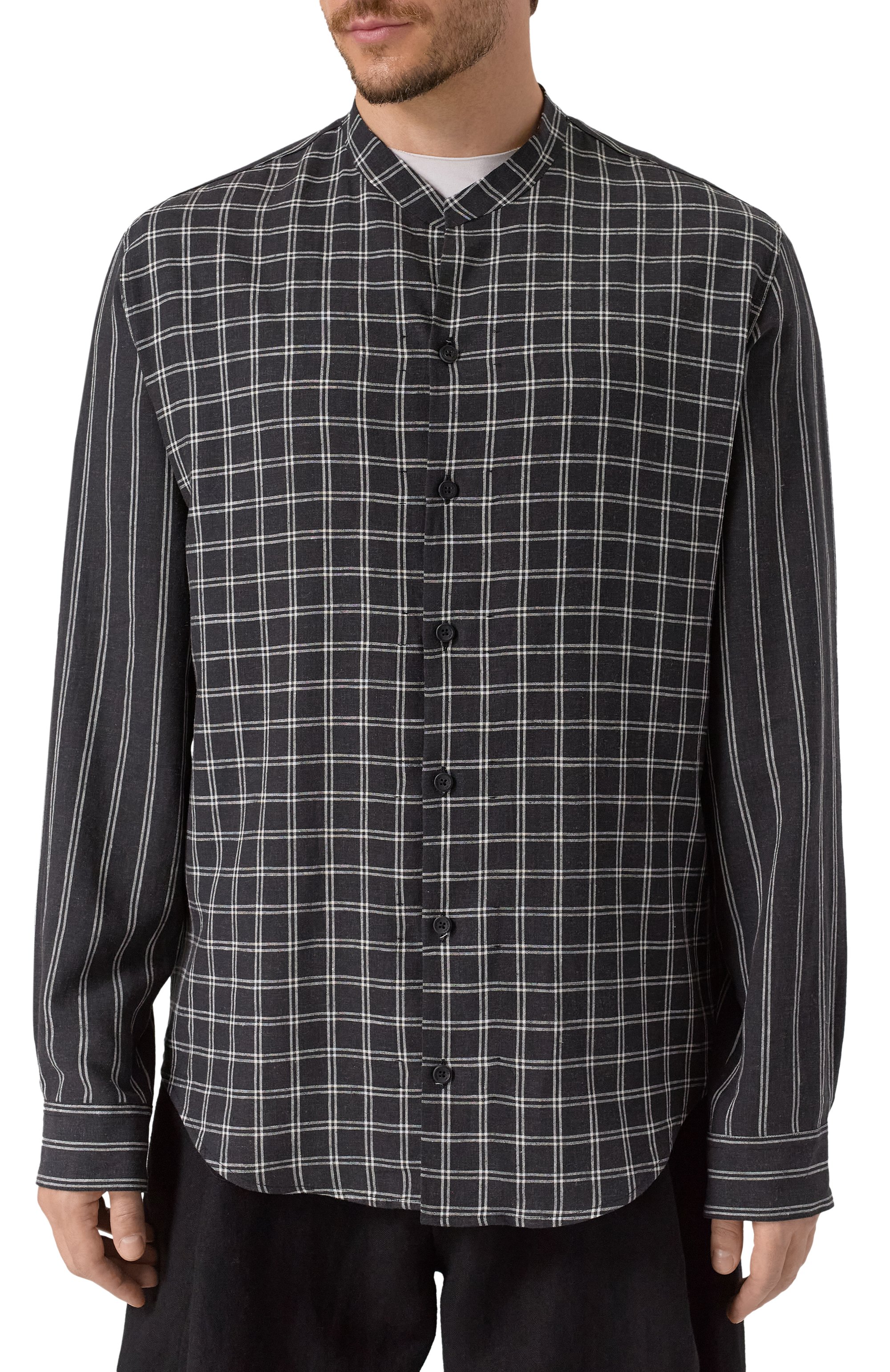 Рубашка из вискозы и льна HANNES ROETHER темно-серого цвета по цене 32850 руб., арт. T029PAS.3053.3052, фото 3 Рубашка из вискозы и льна HANNES ROETHER, арт. T029PAS.3053.3052, фото 3