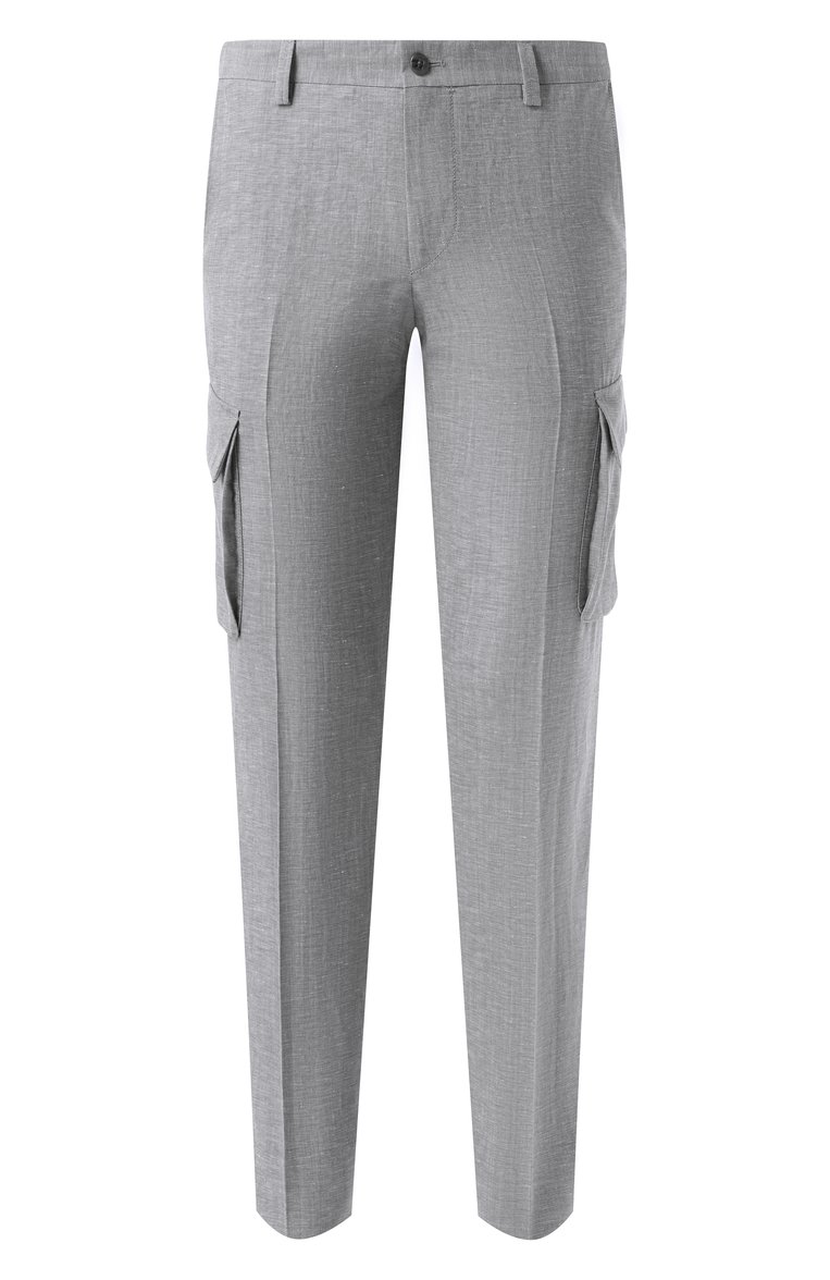Мужские брюки-карго из шерсти и льна CORNELIANI серого цвета, арт. 254L02-2514164 | Фото 1 (Материал внешний: Шерсть, Лен; Длина (брюки, джинсы): Стандартные; Материал сплава: Проставлено; Драгоценные камни: Проставлено; Силуэт М (брюки): Карго; Случай: Повседневный; Стили: Кэжуэл)