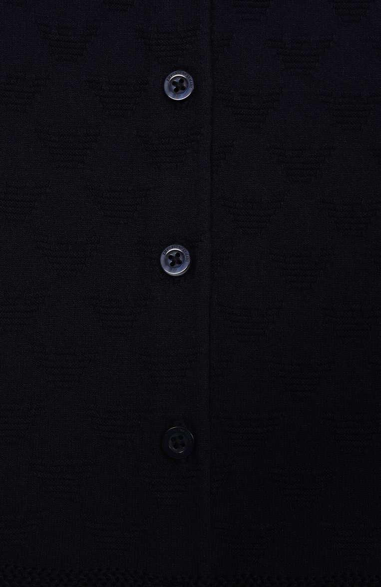 Детский кардиган из вискозы EMPORIO ARMANI темно-синего цвета, арт. EG000180/AF14111 | Фото 3 (Материал внешний: Вискоза; Рукава: Длинные; Девочки Кросс-КТ: Кардиган-одежда; Автоматизация ТО: Проставлено; Автоматизация состава: Проставлено; Ростовка одежда: 4 года | 104 см, 5 лет | 110 см, 6 лет | 116 см, 7 лет | 122 см, 8 лет | 128 см, 10 - 11 лет | 140 - 146см, 13 - 15 лет | 158 см, 16 лет | 164 см)