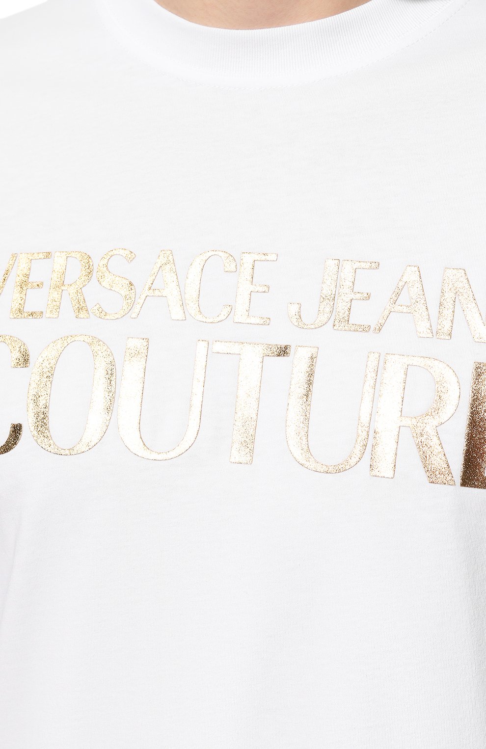 Хлопковая футболка VERSACE JEANS COUTURE, арт. 72GAHT01-72UP600 S L0G0 THICK F0IL WHITE+G0LD/CJ00, фото 5