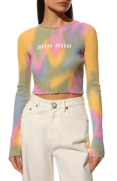 Хлопковый пуловер MIU MIU, арт. MJL813-10KY-F0055, фото 3