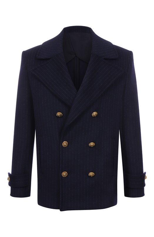 Шерстяное пальто Balmain FH0UA155/WC87 Синий FH0UA155/WC87
