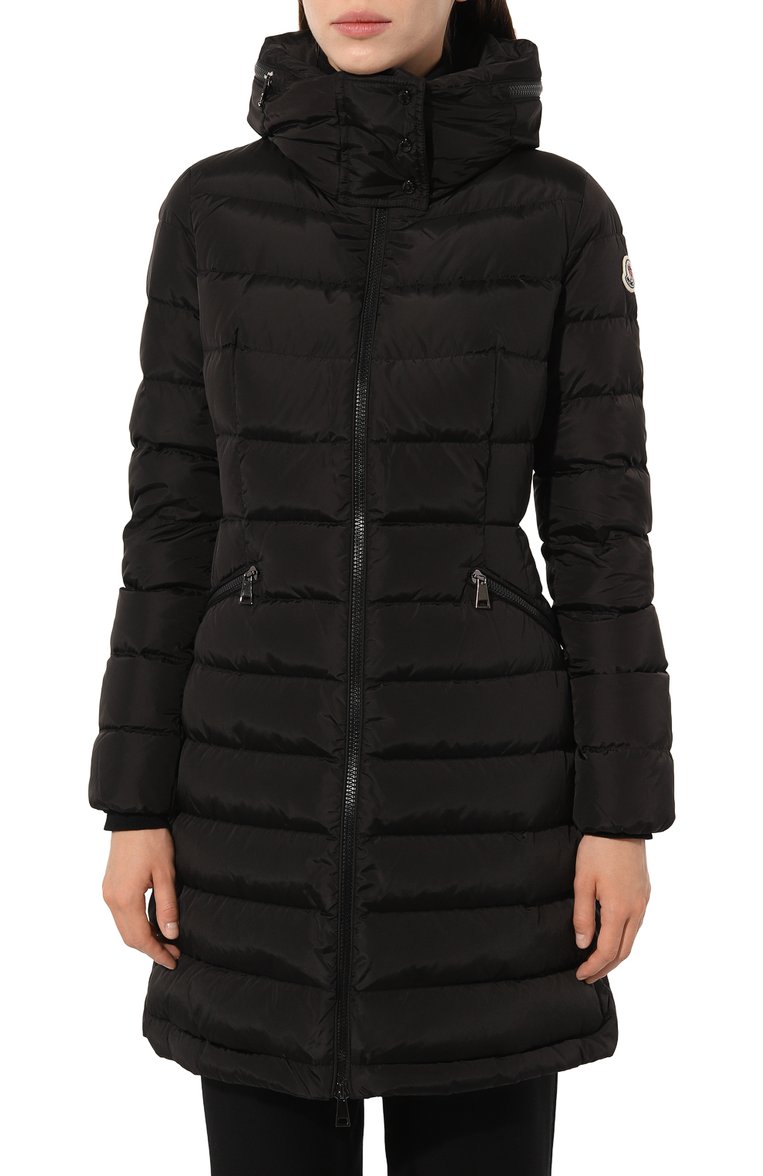 Женский пуховик flammette MONCLER черного цвета, арт. 1C509-00-54155 | Фото 3 (Рукава: Длинные; Длина (верхняя одежда): До середины бедра; Материал сплава: Проставлено; Материал внешний: Синтетический материал; Материал подклада: Синтетический материал; Драгоценные камни: Проставлено; Кросс-КТ: Пуховик; Стили: Классический)