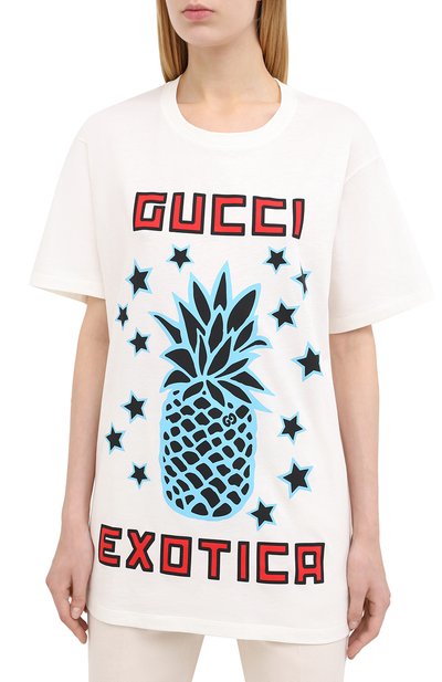 Хлопковая футболка GUCCI белого цвета по цене 29300 руб., арт. 615044/XJCRE, фото 3 Хлопковая футболка GUCCI, арт. 615044/XJCRE, фото 3