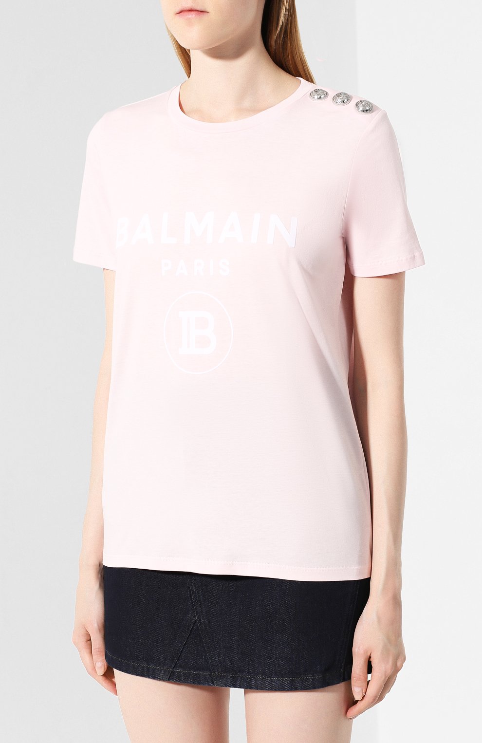 Хлопковая футболка BALMAIN розового цвета по цене 35250 руб., арт. SF21362/I240, фото 3 Хлопковая футболка BALMAIN, арт. SF21362/I240, фото 3