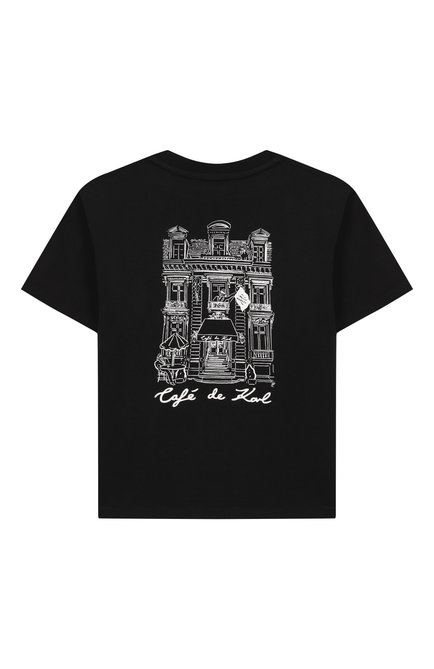 Детская хлопковая футболка KARL LAGERFELD KIDS черного цвета, арт. Z30440 | Фото 2 (Материал внешний: Хлопок; Рукава: Короткие; Драгоценные камни: Проставлено; Материал сплава: Проставлено)