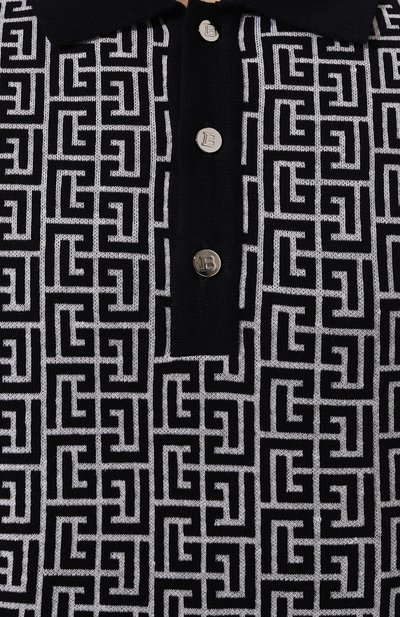 Поло из шерсти и льна BALMAIN черно-белого цвета по цене 87650 руб., арт. CH1GB020/KB03, фото 5 Поло из шерсти и льна BALMAIN, арт. CH1GB020/KB03, фото 5