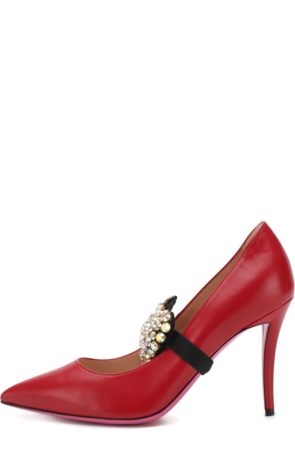 Кожаные туфли с брошью на шпильке GUCCI, арт. 496593/C9D00, фото 3