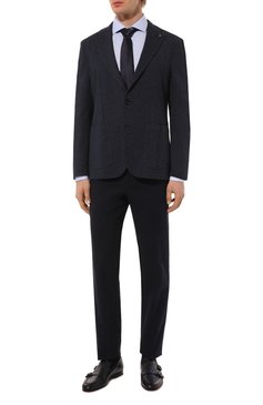 Мужской пиджак из шерсти и хлопка SARTORIA LATORRE темно-синего цвета, арт. JD74/JG106 | Фото 2 (Рукава: Длинные; Материал внешний: Шерсть, Хлопок; Дра�гоценные камни: Проставлено; Длина (для топов): Стандартные; Материал сплава: Проставлено; Пиджаки М: Прямой; 1-2-бортные: Однобортные; Стили: Классический; Случай: Формальный, Повседневный)