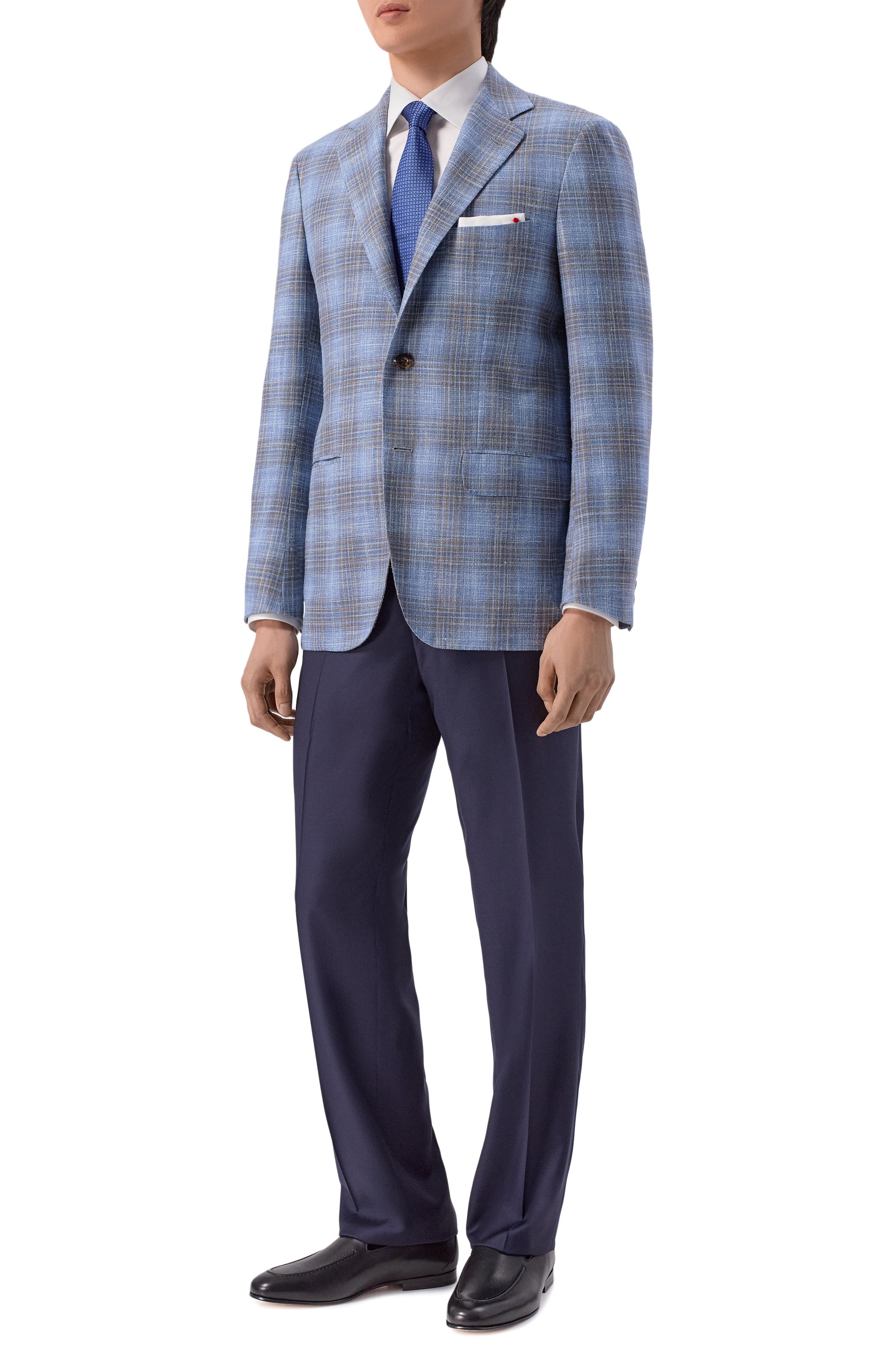 Пиджак из шерсти и шелка KITON голубого цвета по цене 674000 руб., арт. UG81K0628G, фото 2 Пиджак из шерсти и шелка KITON, арт. UG81K0628G, фото 2