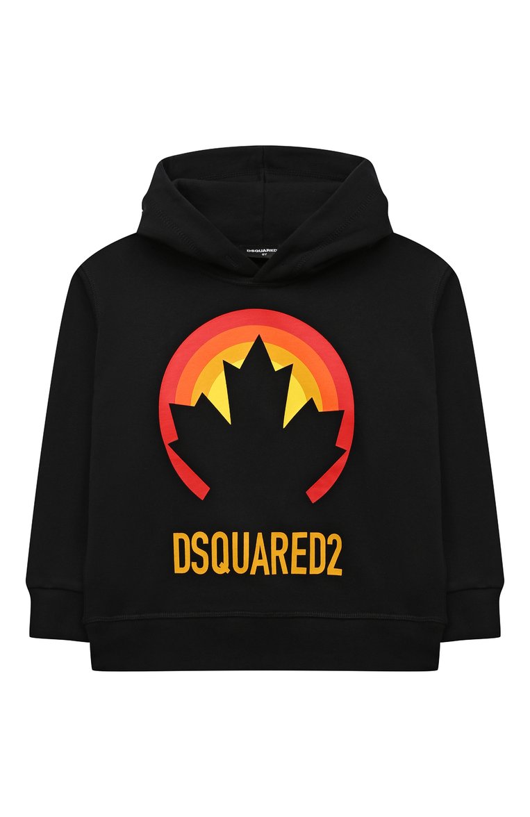 Детский хлопковое худи DSQUARED2 черного цвета, арт. DQ1741/D009B | Фото 1 (Рукава: Длинные; Материал внешний: Хлопок; Мальчики Кросс-КТ: Худи-одежда; Автоматизация ТО: Проставлено; Автоматизация состава: Проставлено)