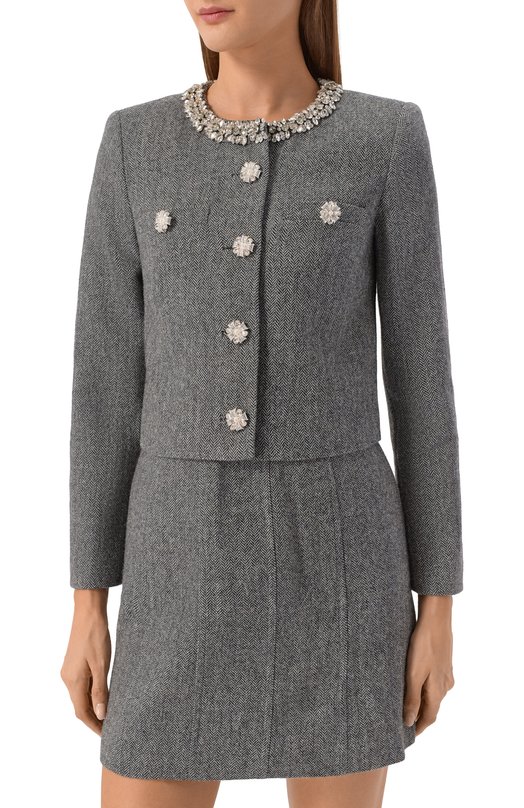 Жакет с отделкой стразами self-portrait RS26038JAGR Серый  RS26038JAGR Фото 3