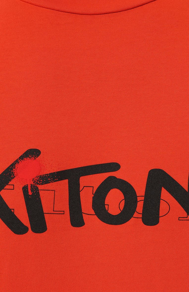 Мужская хлопковая футболка KITON оранжевого цвета, арт. UMK0364 | Фото 5 (Длина (для топов): Стандартные; Материал внешний: Хлопок; Рукава: Короткие; Принт: С принтом; Стили: Кэжуэл; Кросс-КТ: Джерси; Мужское Кросс-КТ: Футболка-одежда; Автоматизация состава: Проставлено; Автоматизация ТО: Проставлено; Детали: Без декора)
