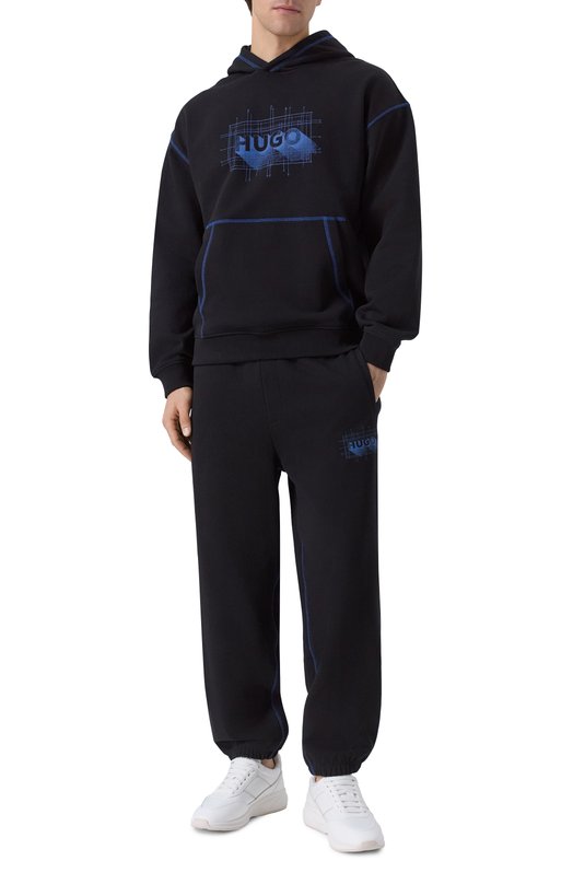 Хлопковое худи HUGO Blue 50553506 Чёрный  50553506 Фото 2